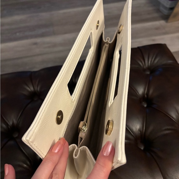 Ivory Clutch with Gold and Rhinestone Embellishments - Picture 3 of 4